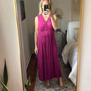 London Times Ruffle V-Neck Maxi Dress Purple Size XL‎